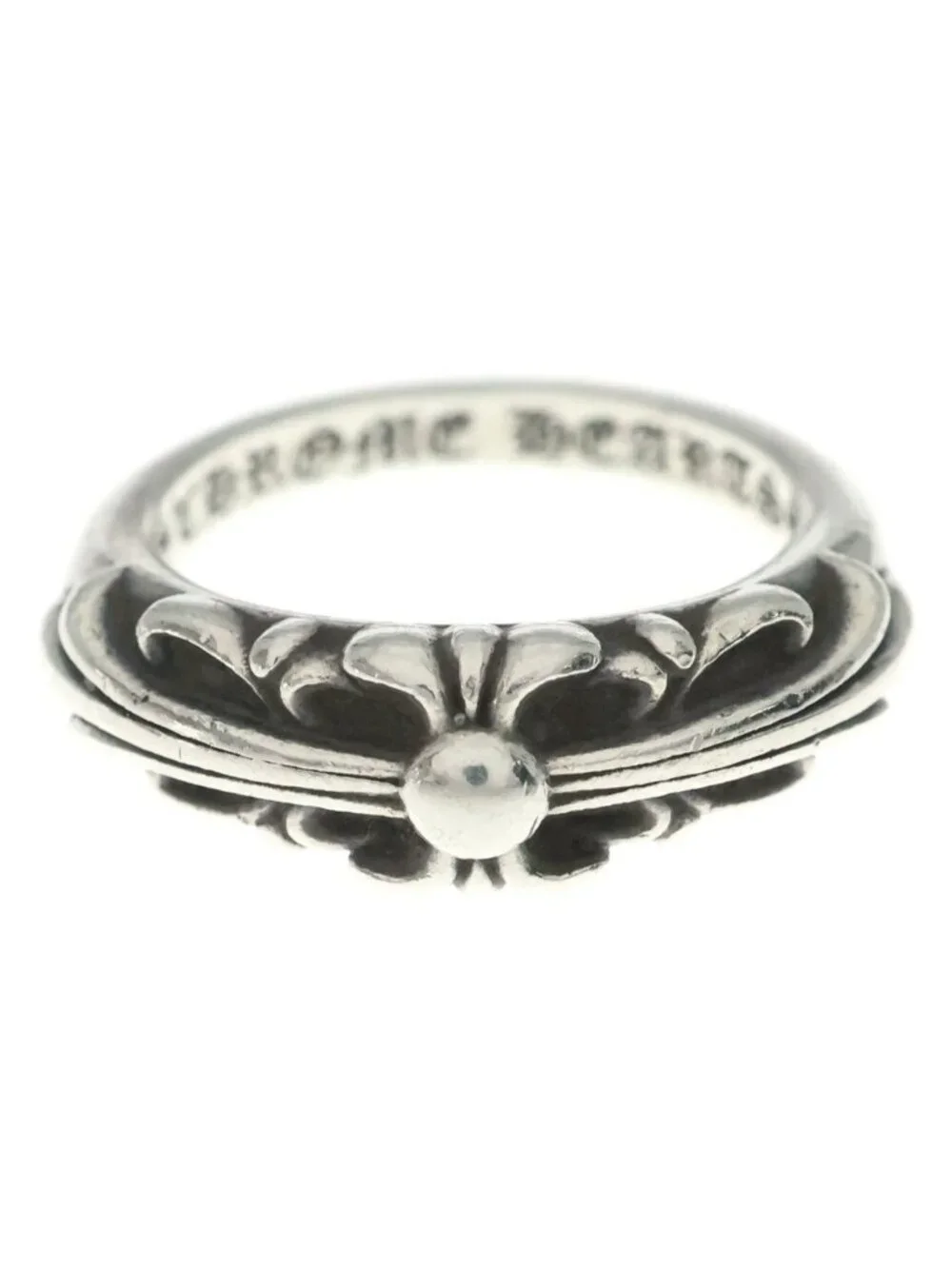 Chrome Hearts Baby Classic Floral Black Sling Silver Ring